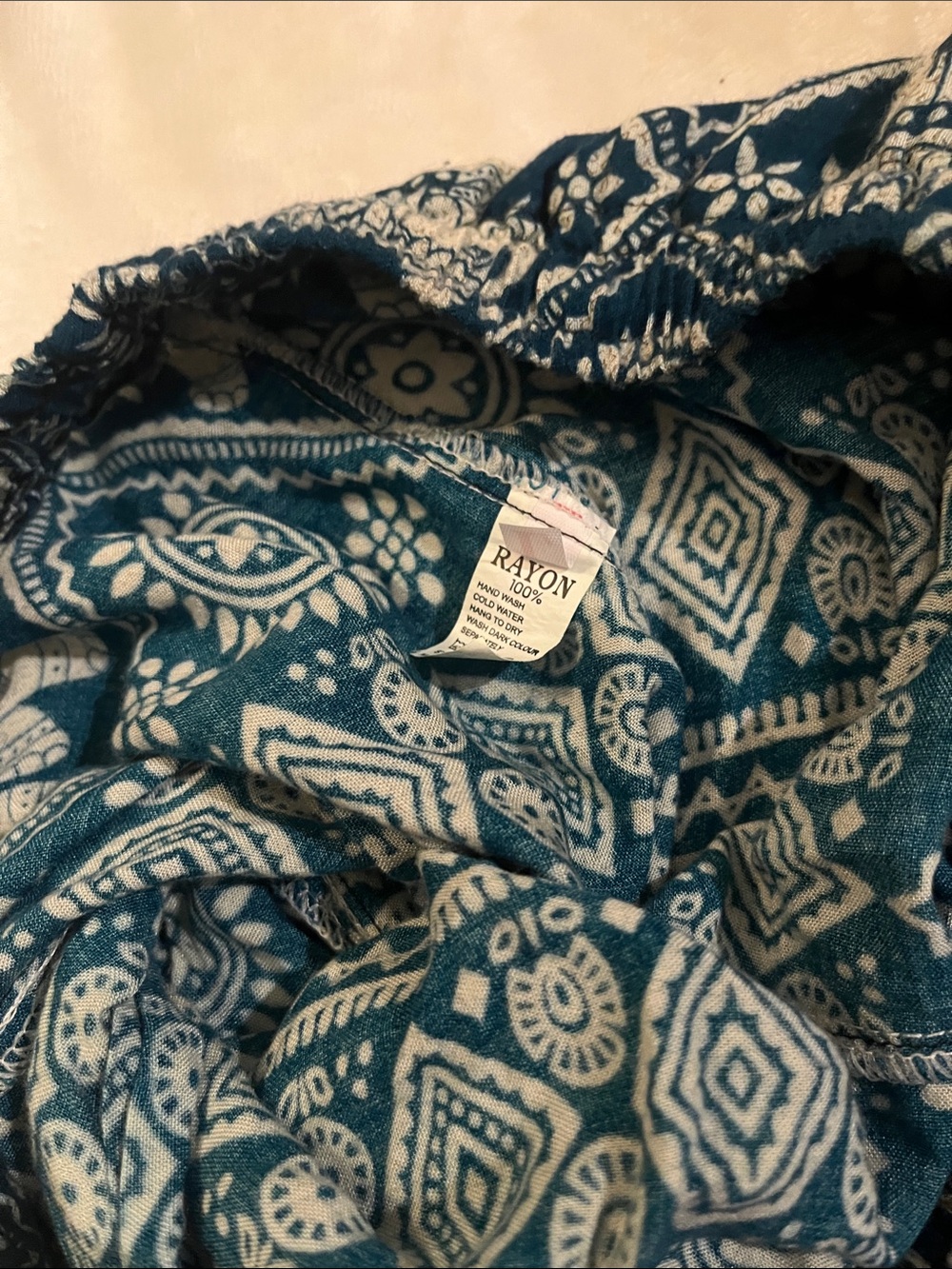 Blue Rayon Printed Drawstring Pants - Picture 3 of 3